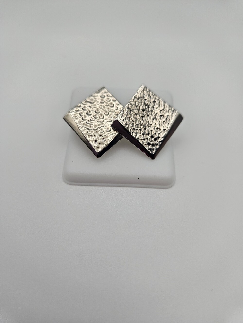 Silver Textured Square Earrings